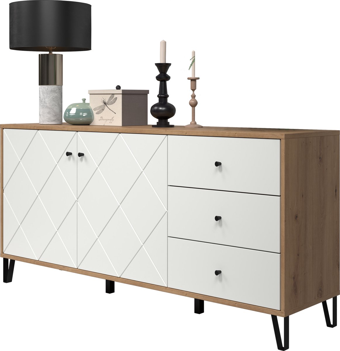 CaliCosy Buffet 2 deuren en 3 laden eikenhouten decor l183 cm touch