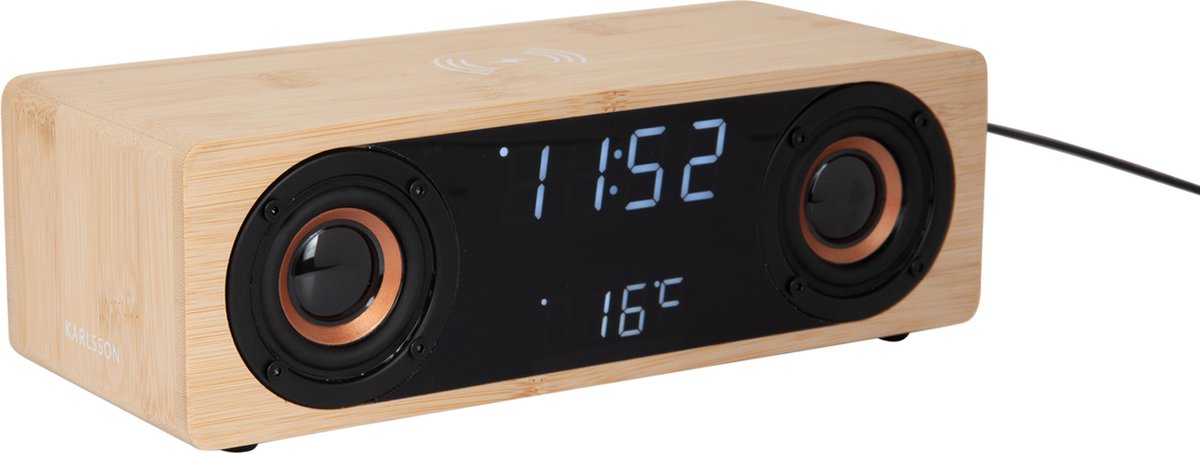 Karlsson wekker classic bt speaker radio w. phone charger bamboe