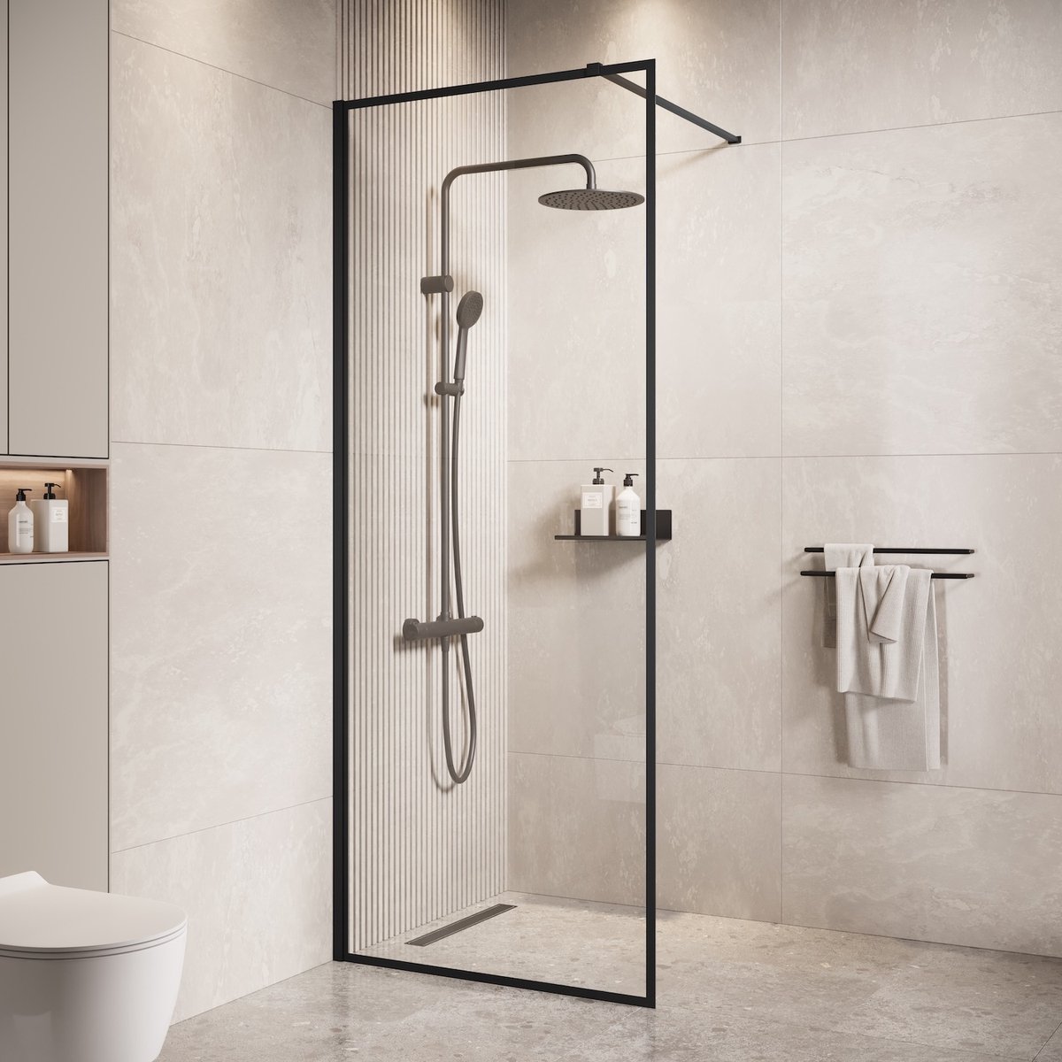 Badplaats Douchewand georgia 50 x 200 cm zwart – inloopdouche 8 mm