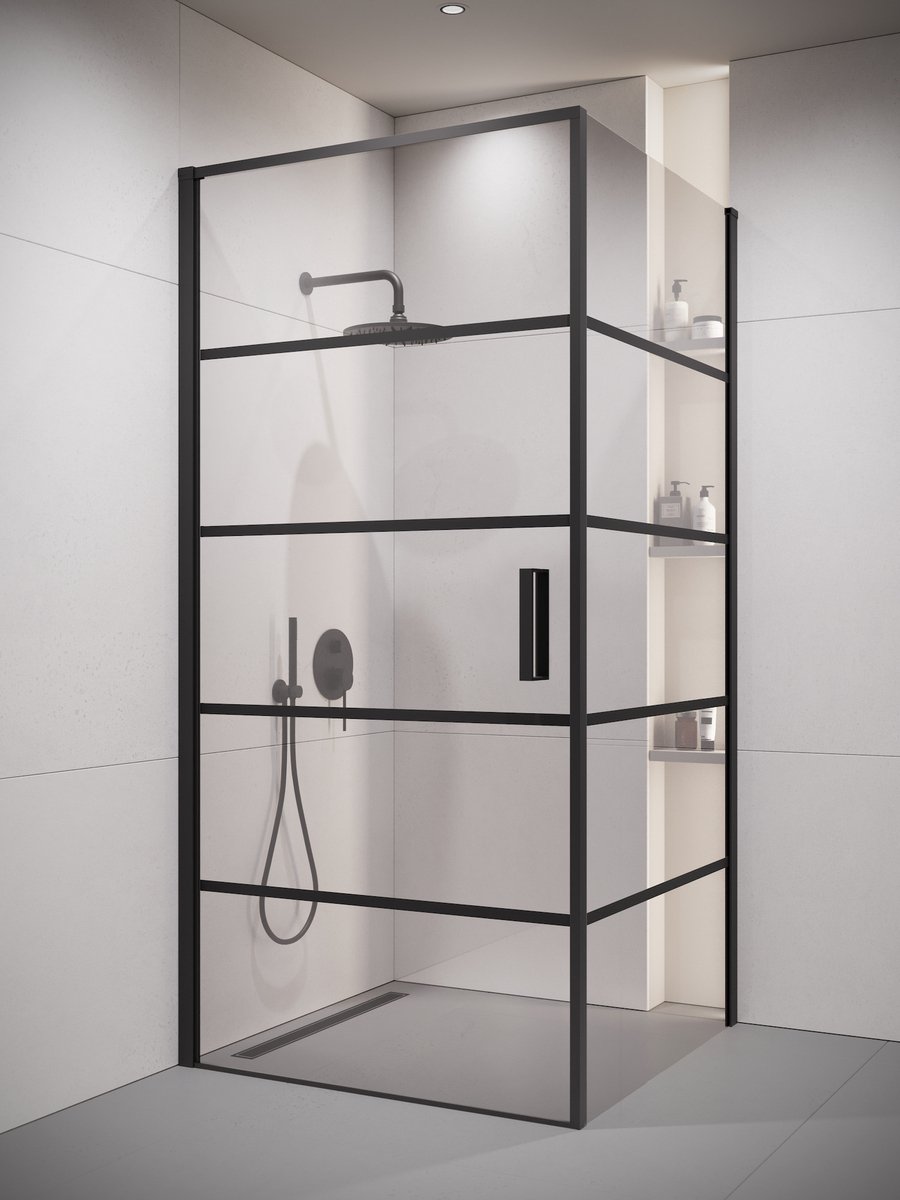 Badplaats Douchecabine alava 80 x 80 x 190 cm zwart met lijnen douchewand