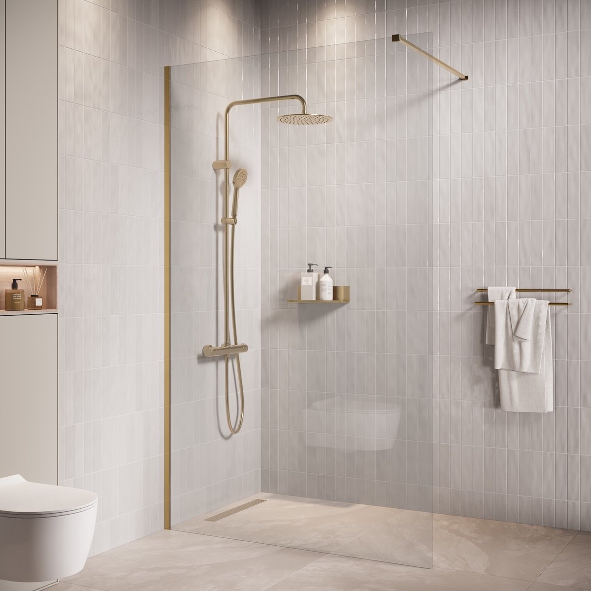 Badplaats Douchewand florida 100 x 200 cm goud – inloopdouche 8 mm