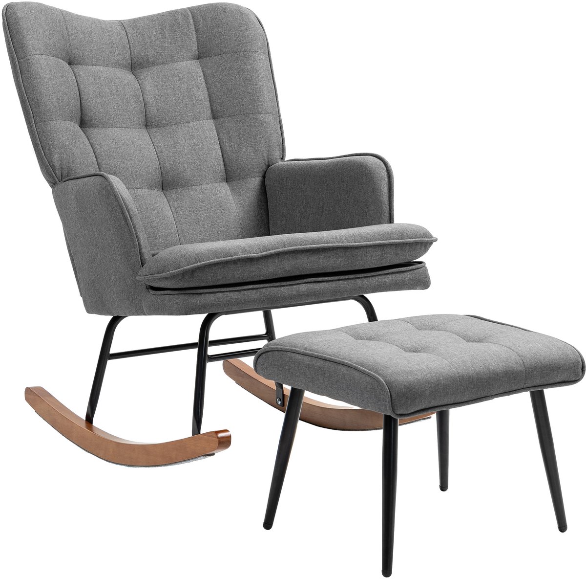 4goodz Homcom schommelstoel met voetenbank, comfortabel, tot 130 kg, linnenlook,