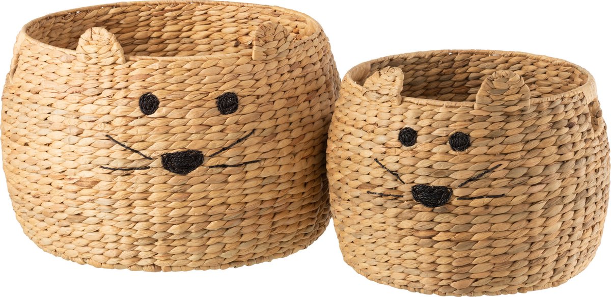 J-Line Set of 2 baskets cat water hyacinth natural