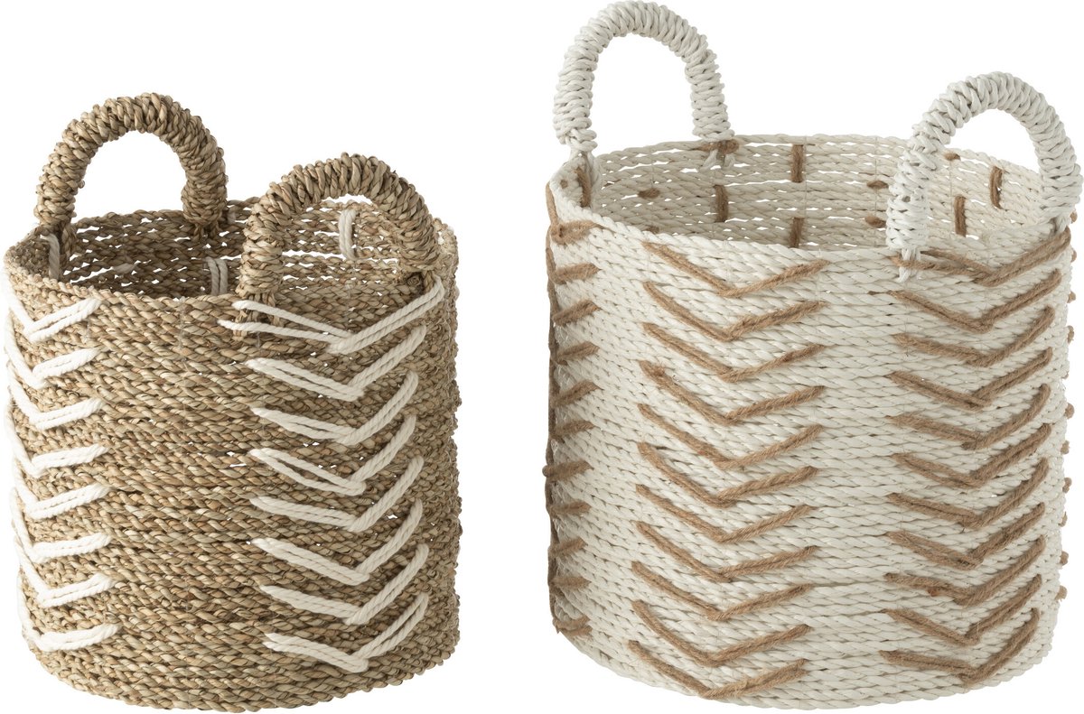 J-Line Set of 2 baskets chevron raffia white/natural