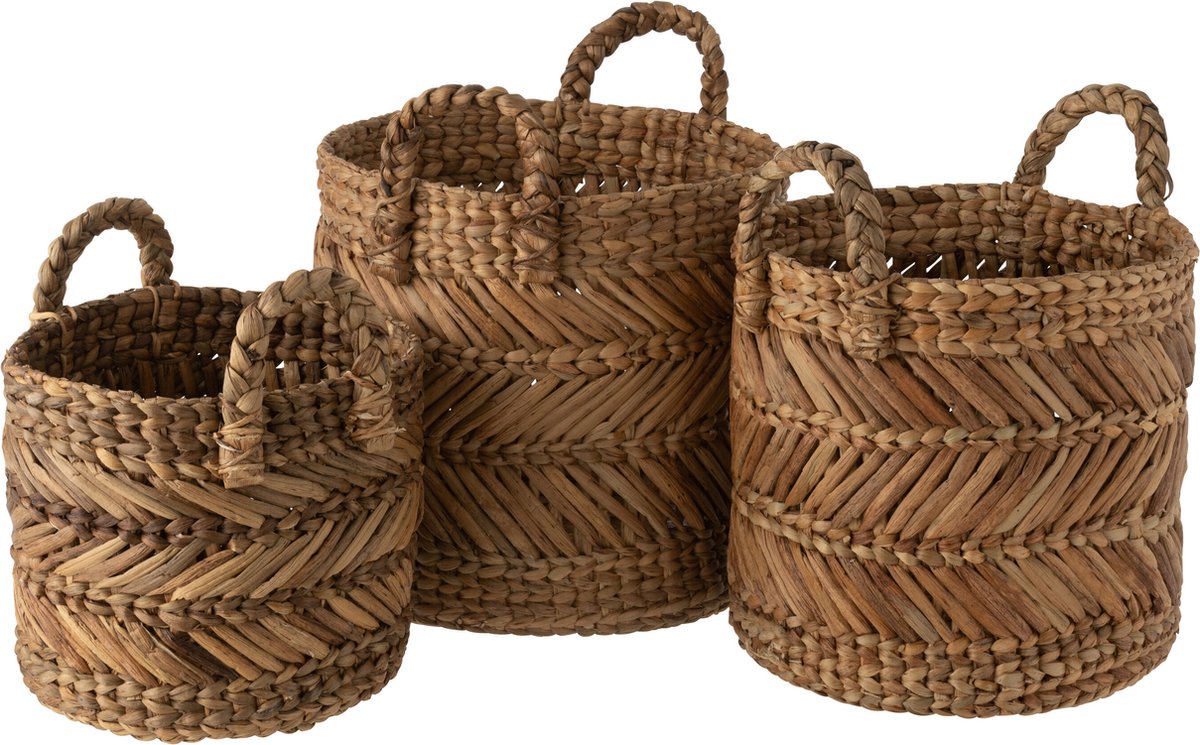 J-Line Set of 3 baskets braided raffia natural