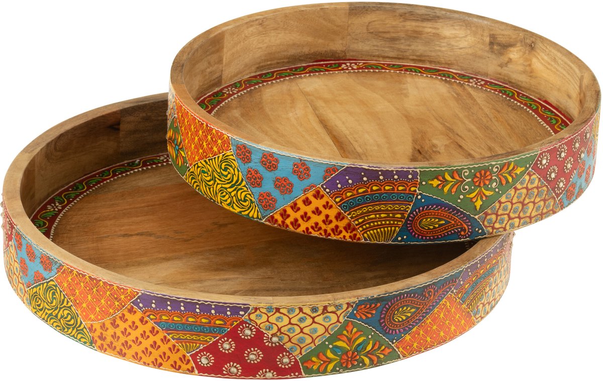 J-Line Set of 2 tray 2 handle delhi mango wood mix