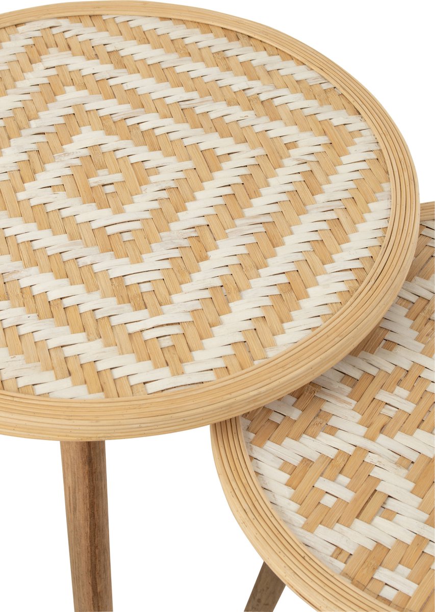 J-Line Set of 3 sidetable patterns 3 legs bamboo/wood natural/white