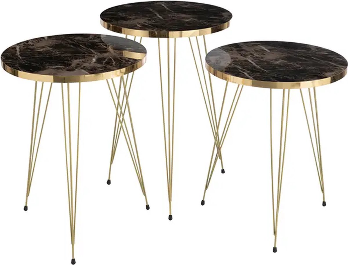 J-Line Set of 3 sidetables mdf/metal white/black