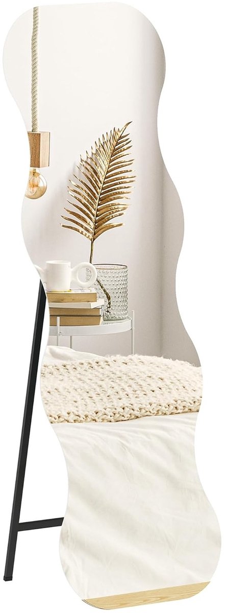 4goodz Frameloze passpiegel 160x50 cm met houten voet golfvormig