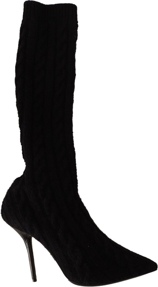 Dolce & Gabbana Vrouwen Zwarte Rek Sokjes Tot de Knie Enkellaarsjes Schoenen