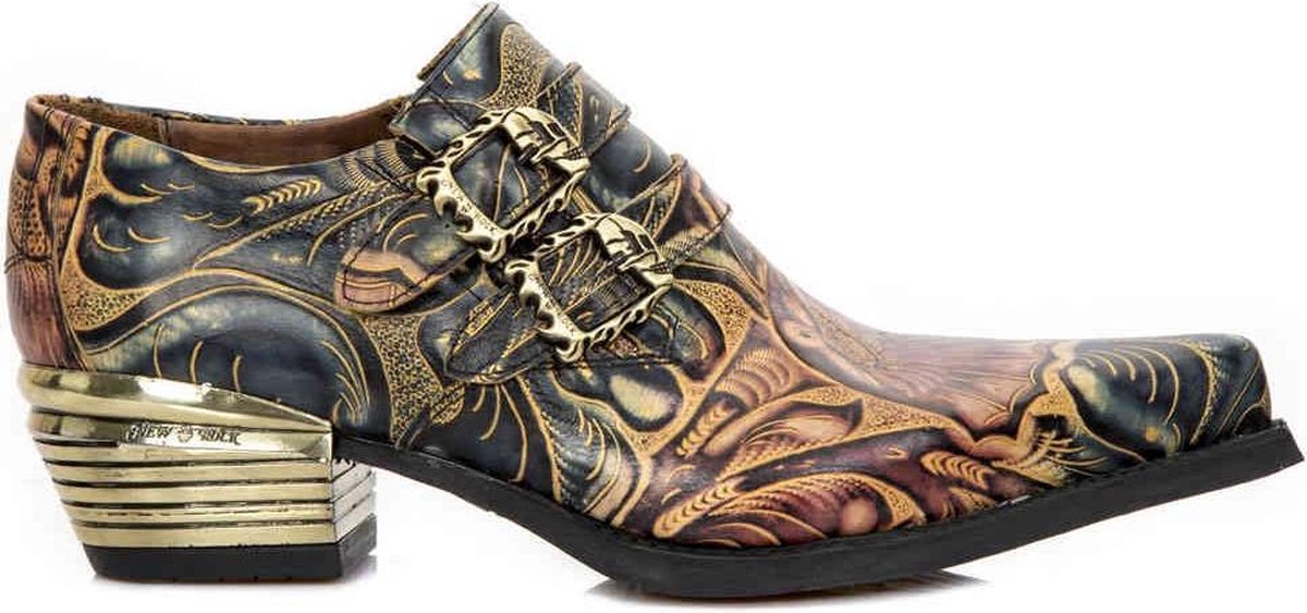 New Rock reliëf vintage zwart lederen gesp schoenen-M-7960-S14