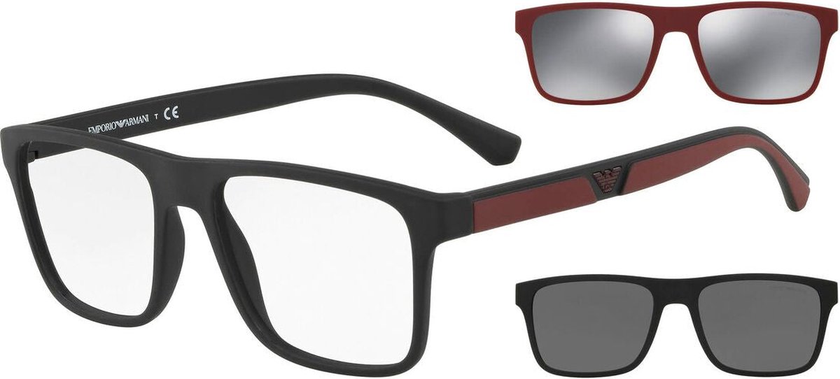 Emporio Armani rechthoekheren Mens mat zwart helder met zonnebril in de zon clip-ons