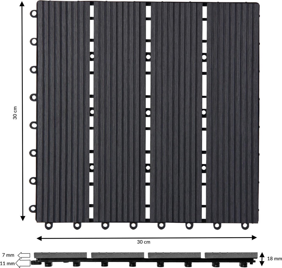 Tegels 55 stuks Klassiek Antraciet WPC 30x30cm