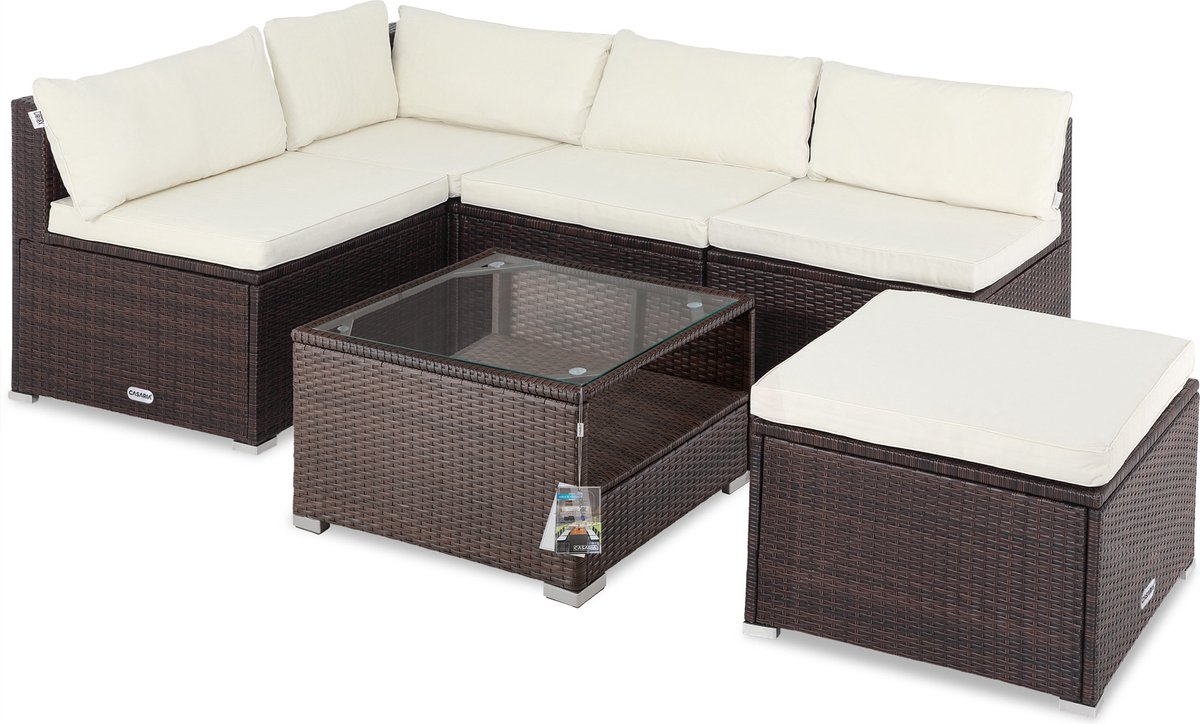 Polyrotan XL Lounge Bruin/Crème met dikke rugkussens