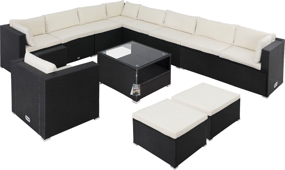 Polyrotan Loungeset XXXL Zwart/Crème