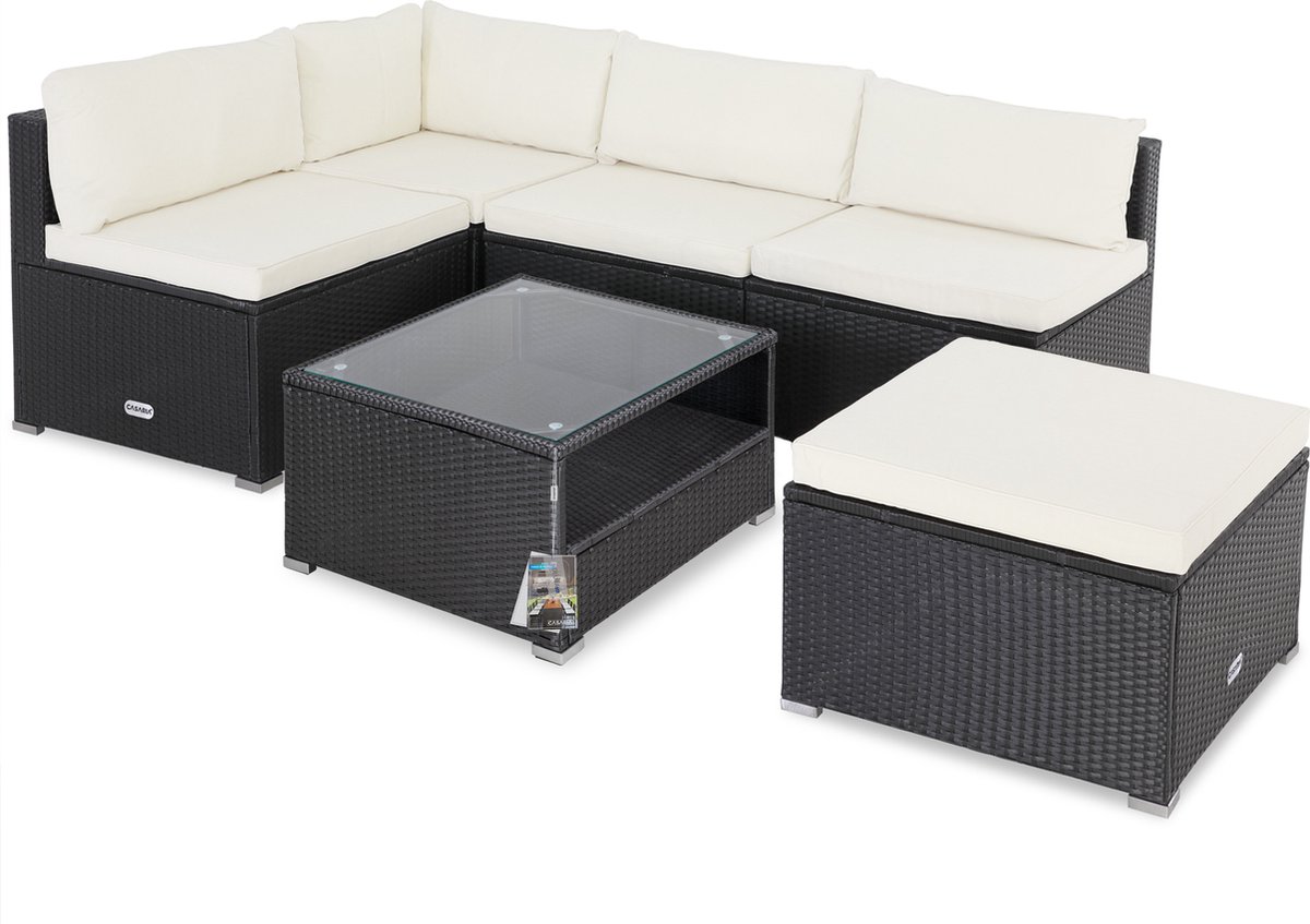 Polyrotan XL Lounge Zwart/Crème dikke rugkussens