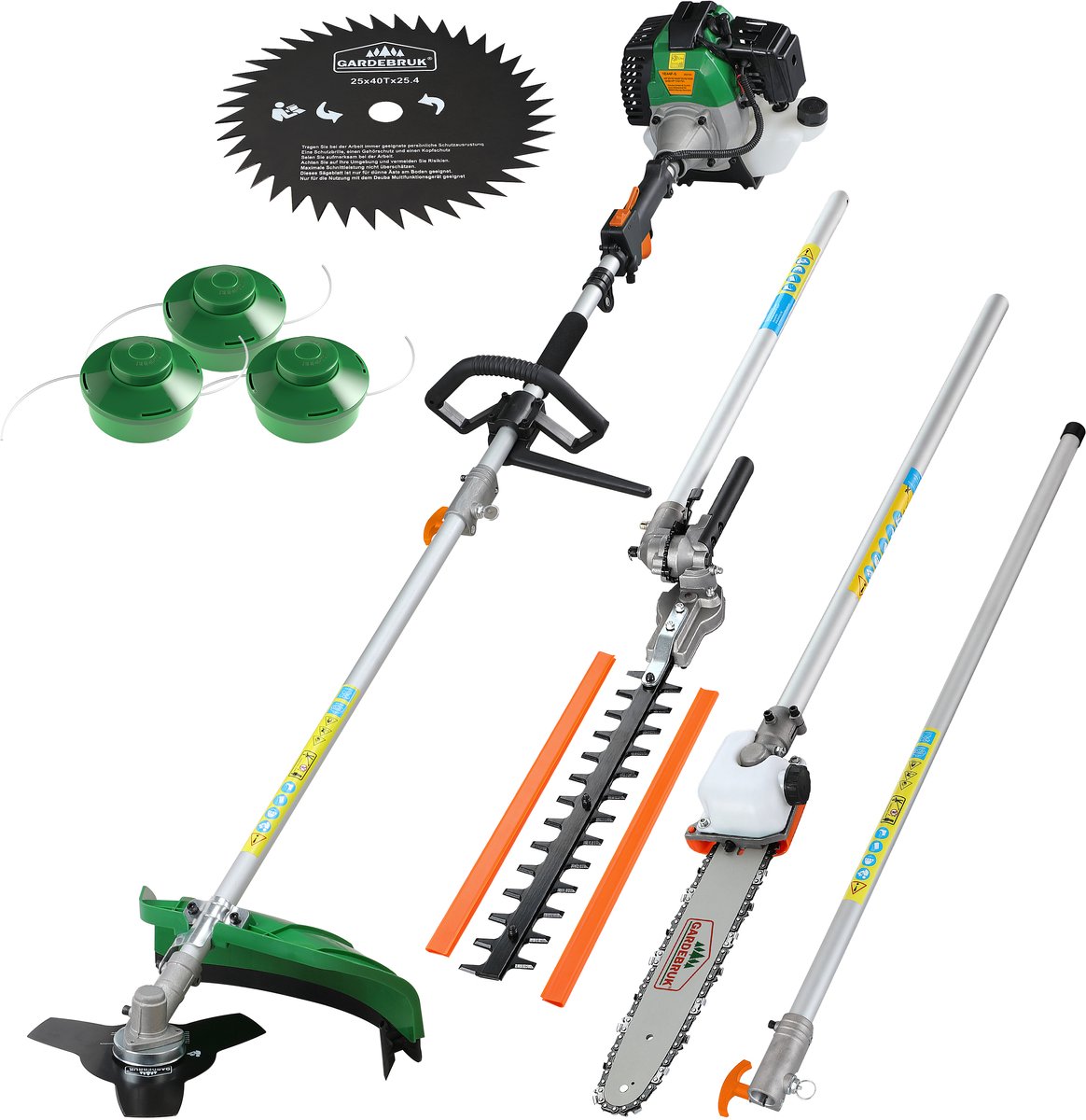 Benzine multitool 5in1 incl accessoires + 3 spoelen