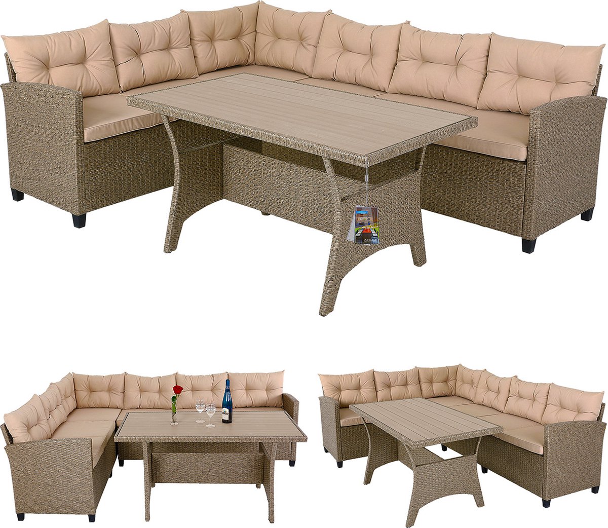Polyrotan Loungeset Lissabon Crème/Beige incl kussens