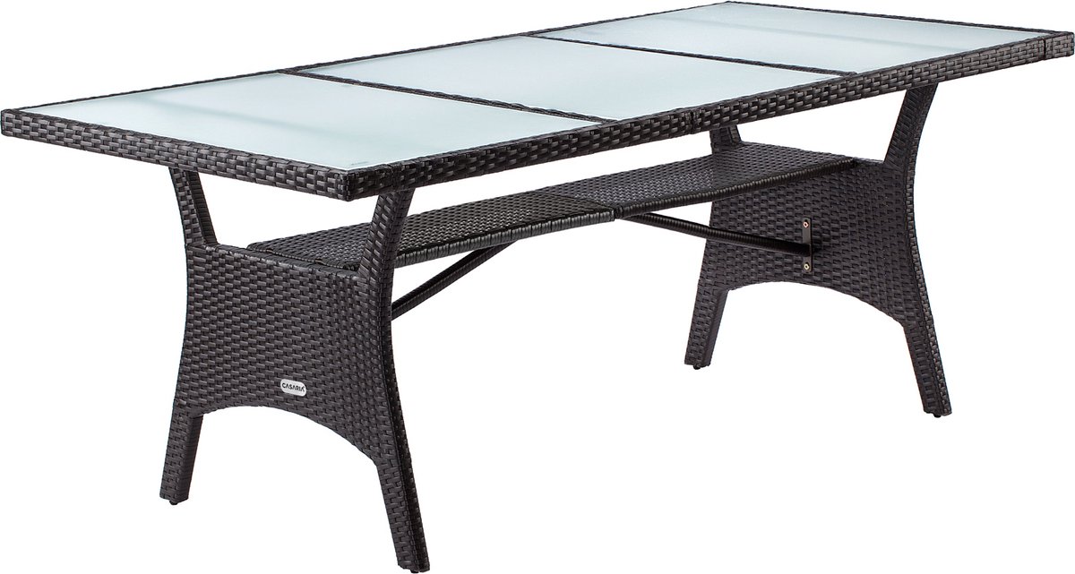 Polyrotan Tuintafel Takeo Bruin 190x90x74cm Glas