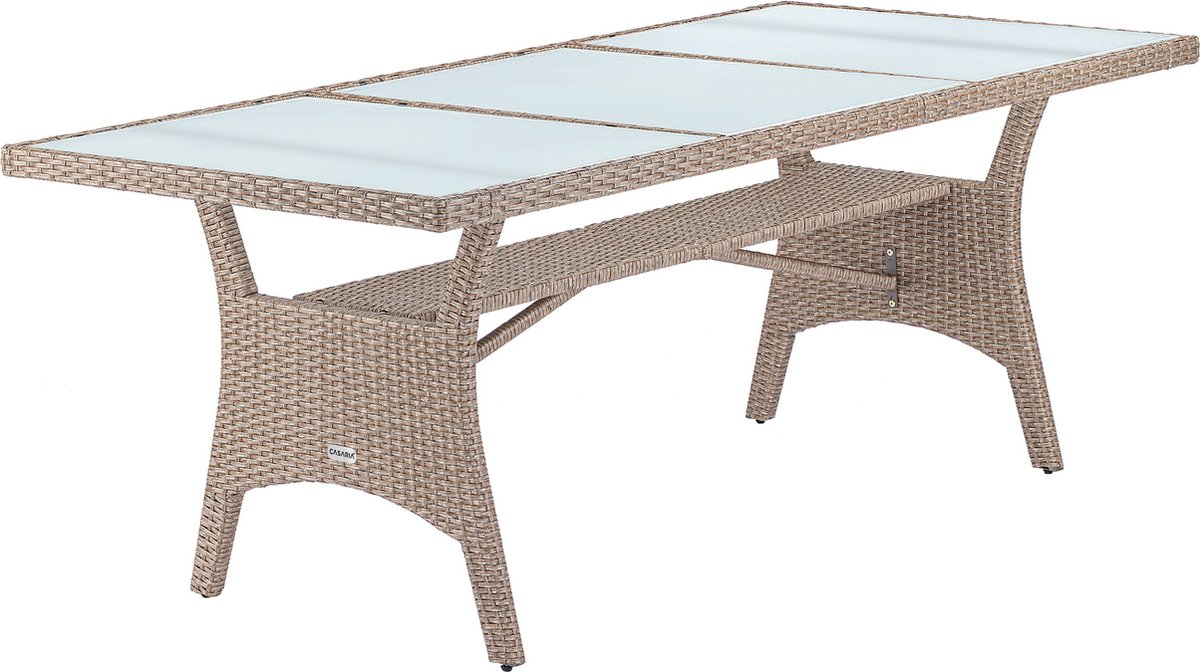 Polyrotan Tuintafel Takeo Crème 190x90x74cm Glas