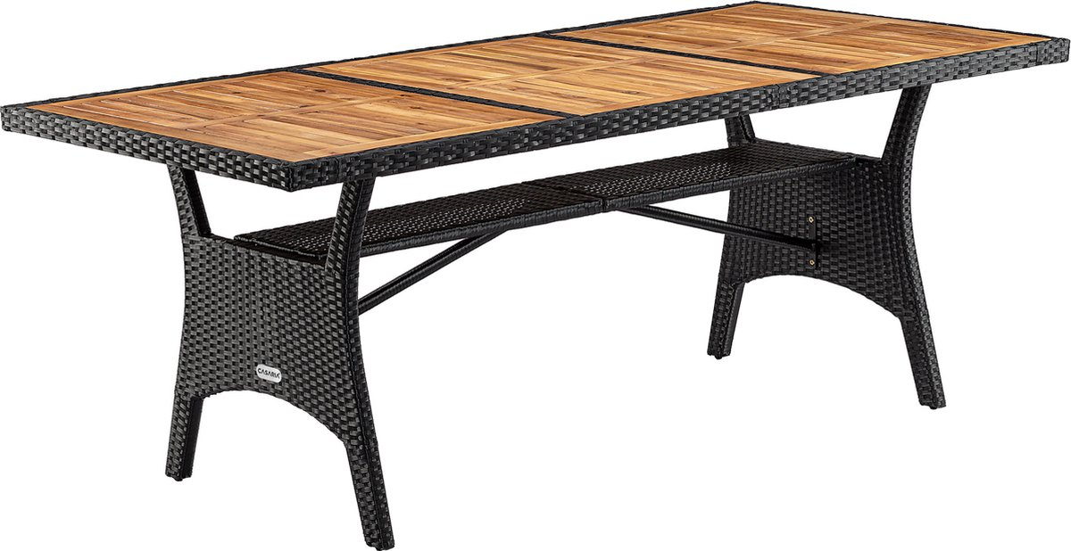 Polyrotan Tuintafel Takeo Zwart 190x90x74cm Acacia