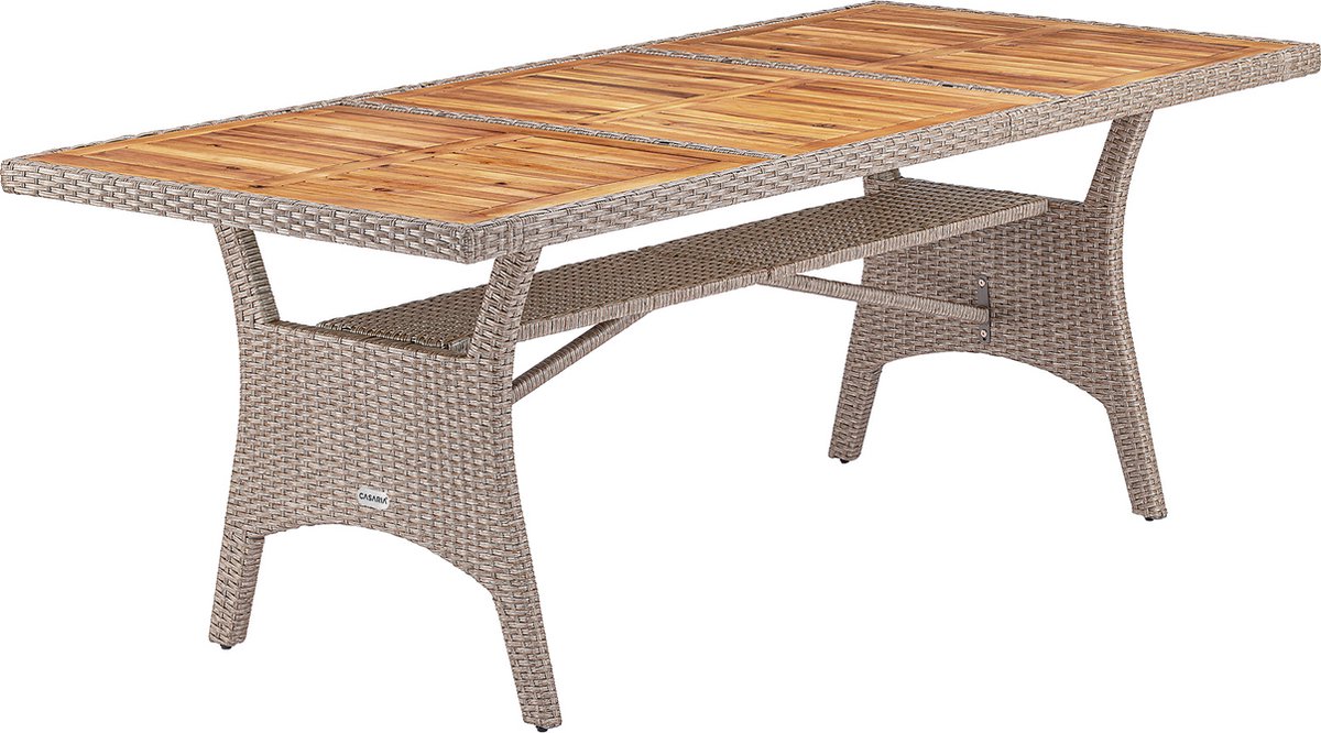 Polyrotan Tuintafel Takeo Creme 190x90x74cm Acacia