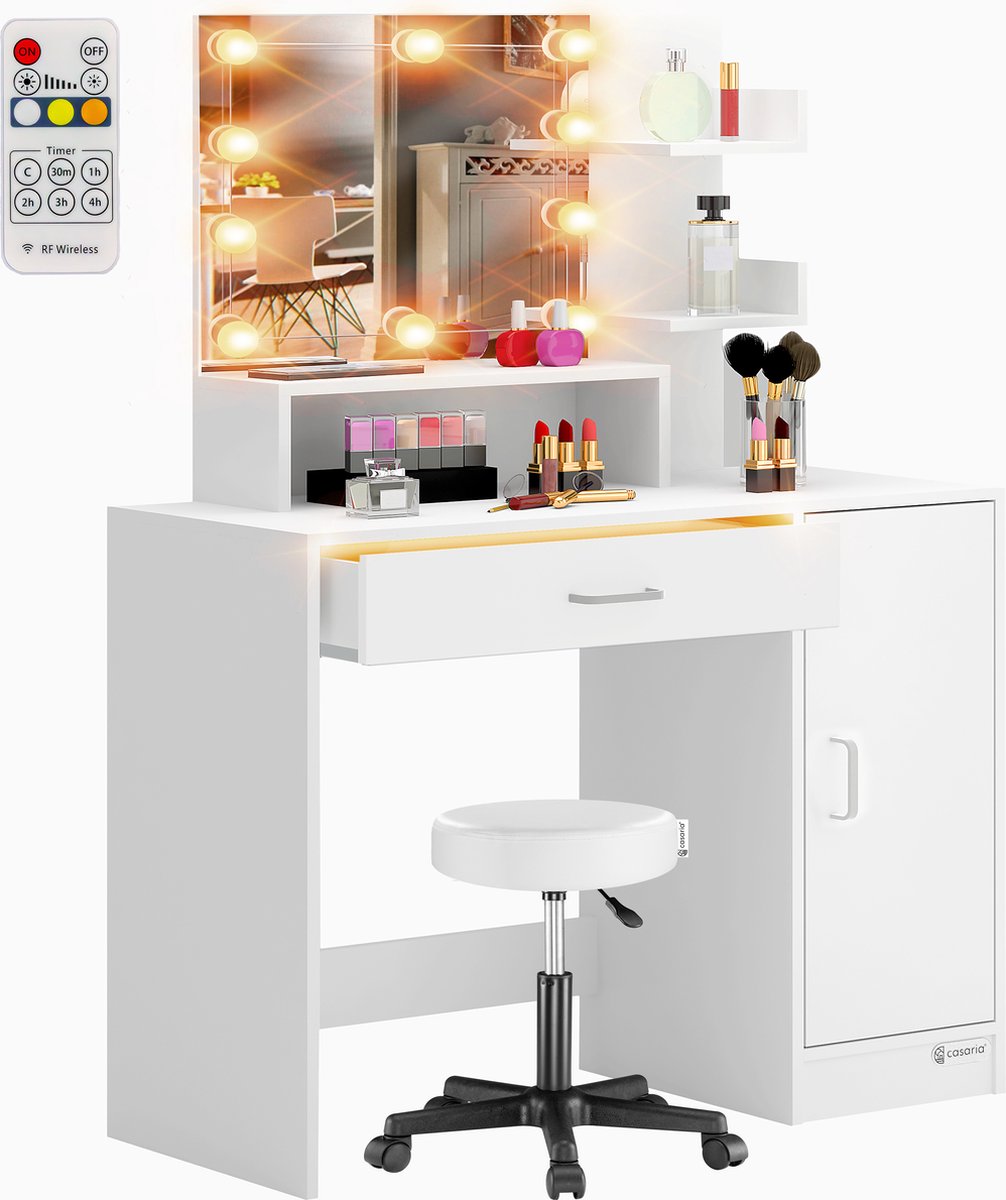 Kaptafel Jocelyn Wit 140x90x40cm LED + rolkrukje