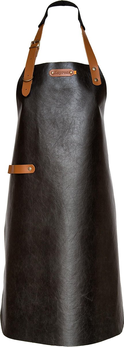 Xapron Leren Schort met Nekband 'Zwart New York' XL - 89cm