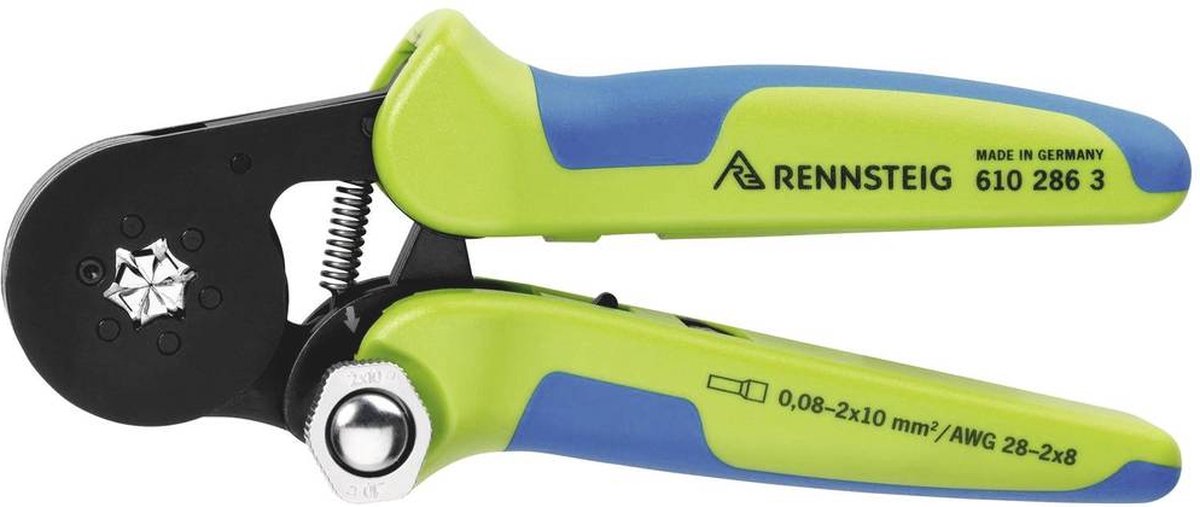 Rennsteig Werkzeuge Crimpzange 180mm 0,08-2x10mm² für 6kant-Crimpprofil 610 286 3 Krimptang Adereindhulzen 0.08 tot 16 mm²