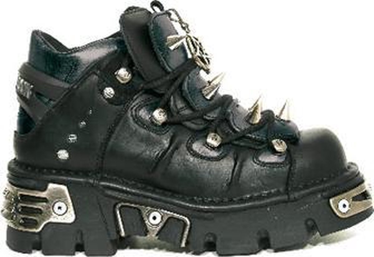 New Rock zwart leren enkellaarzen met spikes-110-S1
