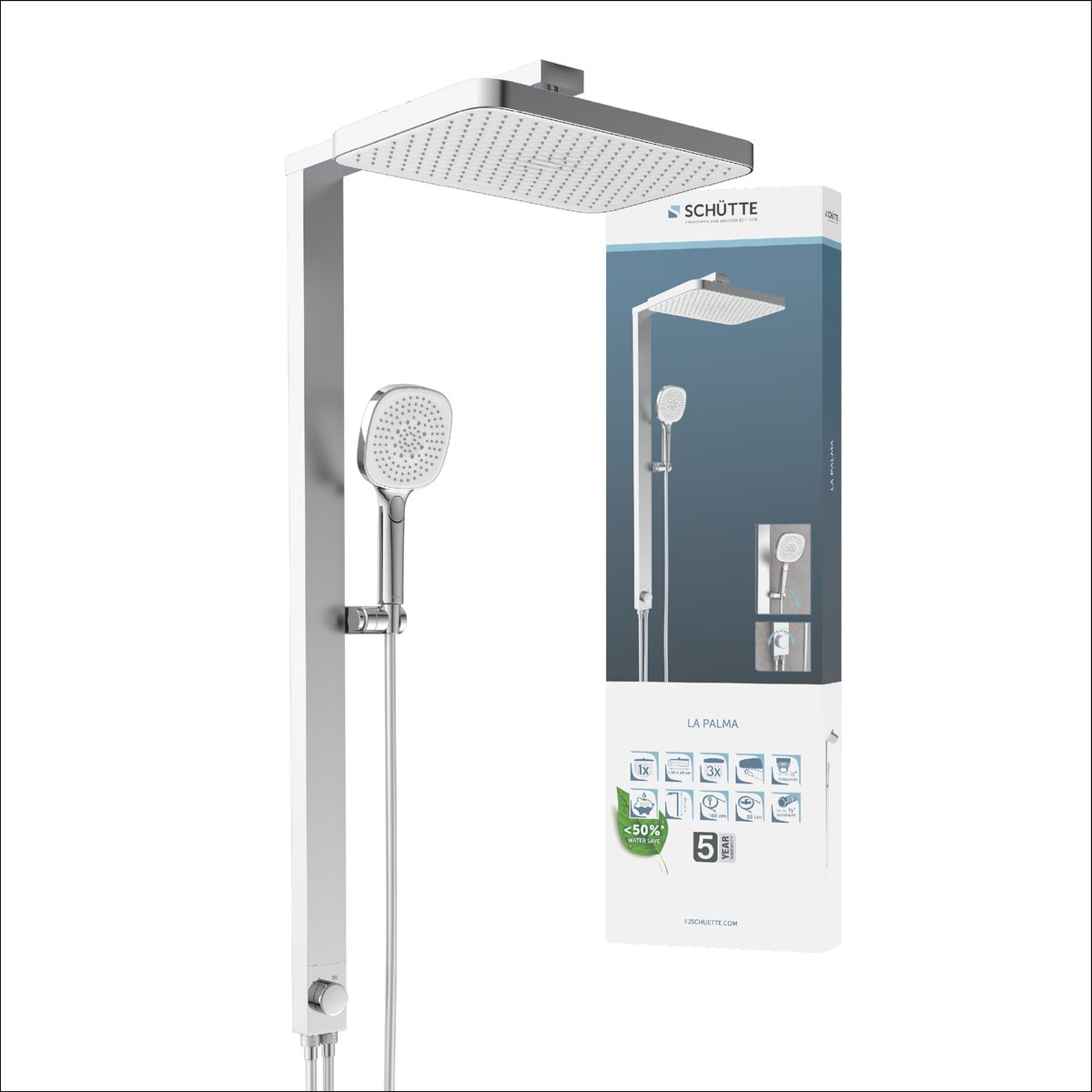 Schutte LA PALMA Hoofddouche-Set | Chroom/wit - 60685