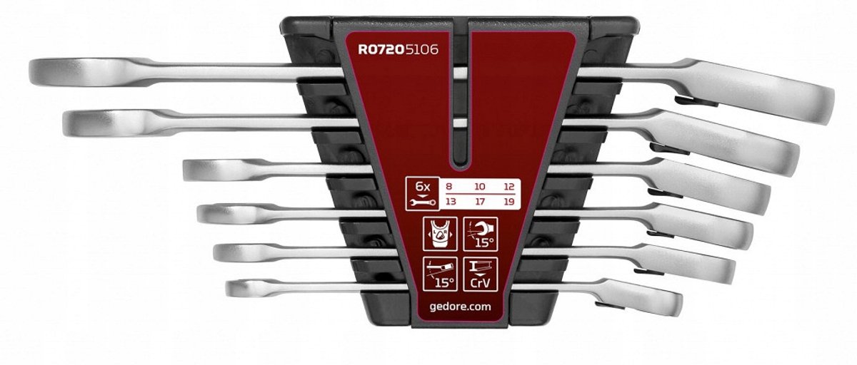 Gedore Ringratel-Steeksleutelset | Met Klemfunctie | 8-19 MM | 6 Delig - 3301084
