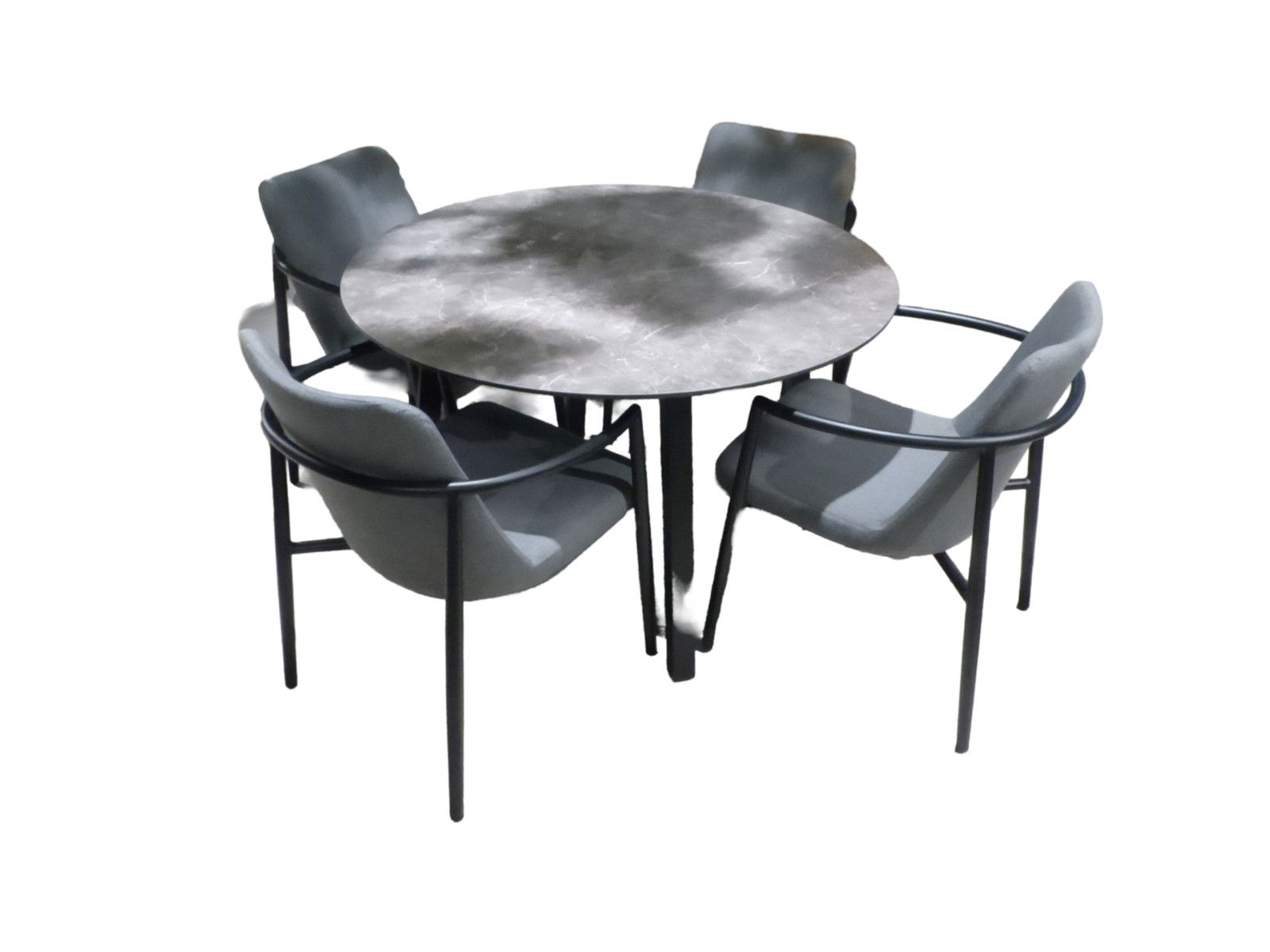 Tuinset Teeburu tafel black, concrete dia. 120 cm met 4 stoelen Youkou stoel black, panther black Yoi - Yoi