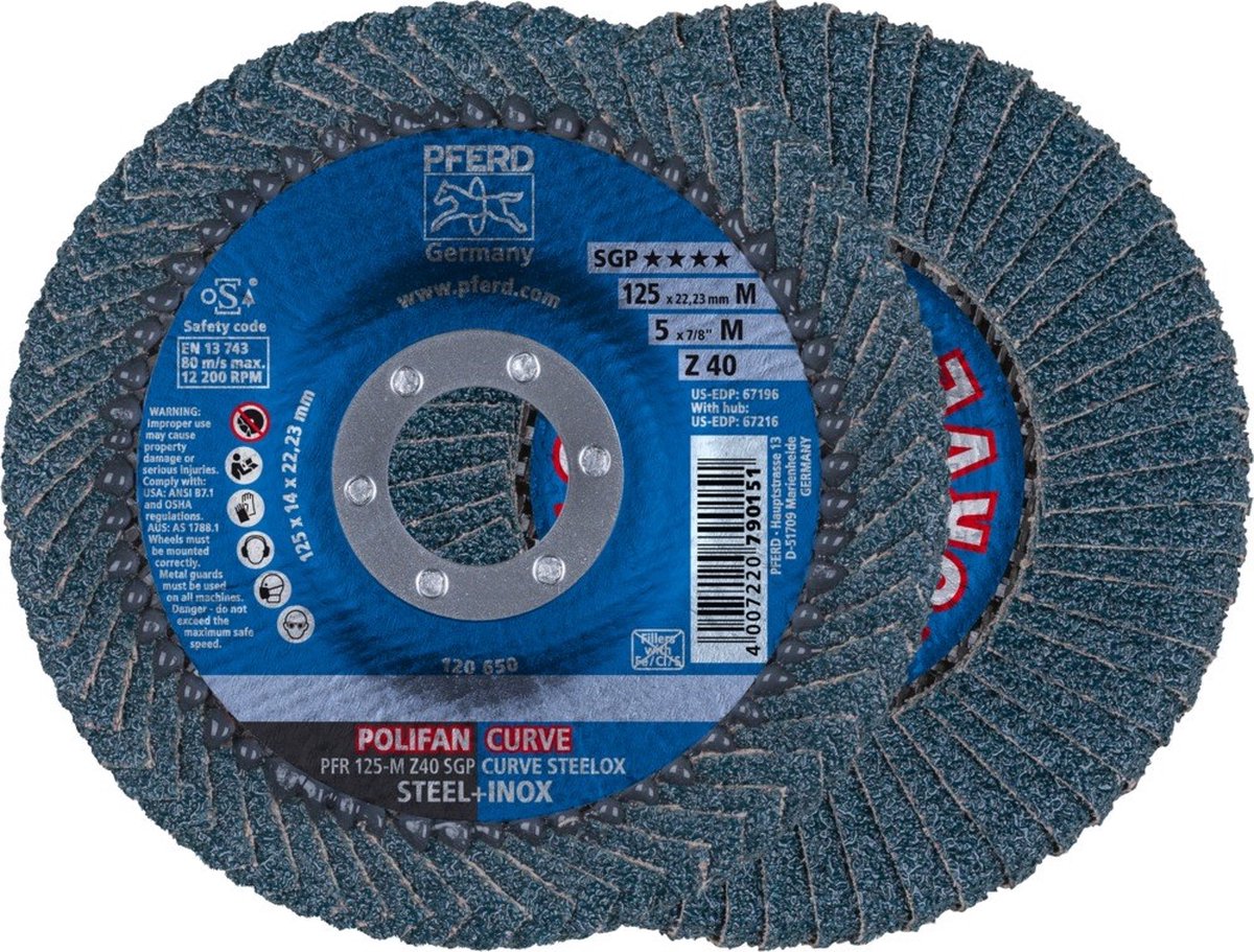 PFERD TOOLS 67689052 Z Sgp Curve Steelox Lamellenschijf Diameter 125 mm Boordiameter 22.23 mm 10 stuk(s)