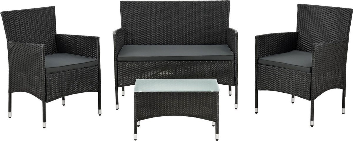 Juskys Fort Myers - Loungeset - 4-persoons - Polyrotan - Zwart