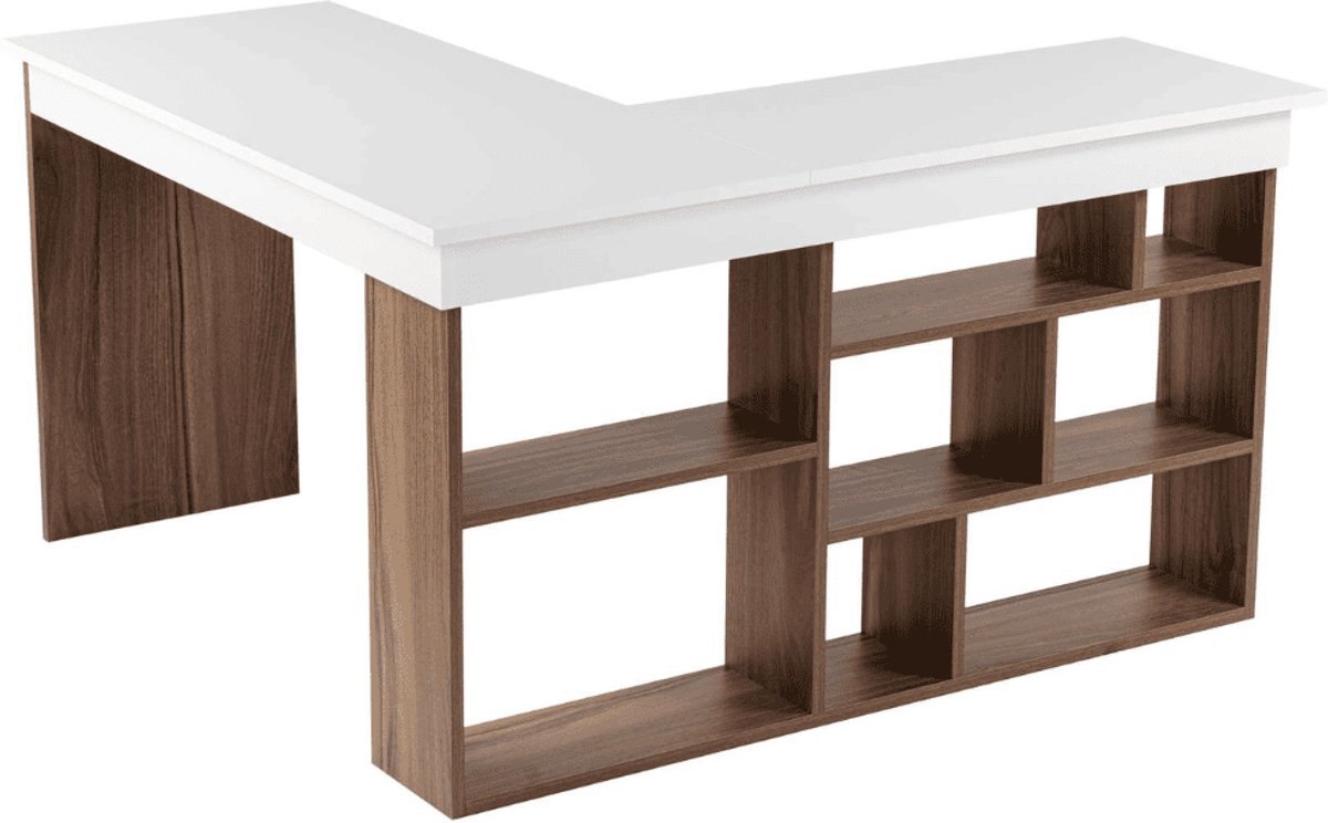 CaliCosy Hoekbureau met 8 open opbergvakken aan de zijkant l130 cm vesper