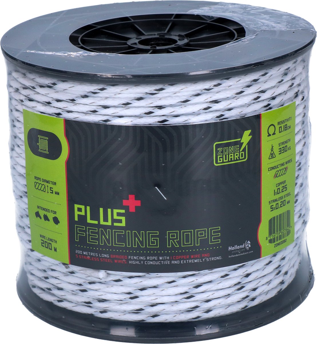 ZoneGuard 5 mm Plus afrasteringskoord wit en zwart 200 m