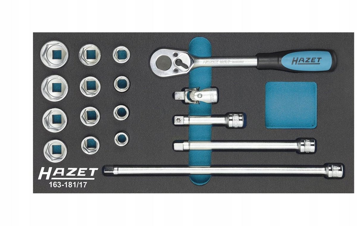 HAZET Dopsleutelset 163-181/17 · 3/8 inch (10 mm) vierkant hol · Buiten-zeskant-tractieprofiel · 17-delig · 10 - 22
