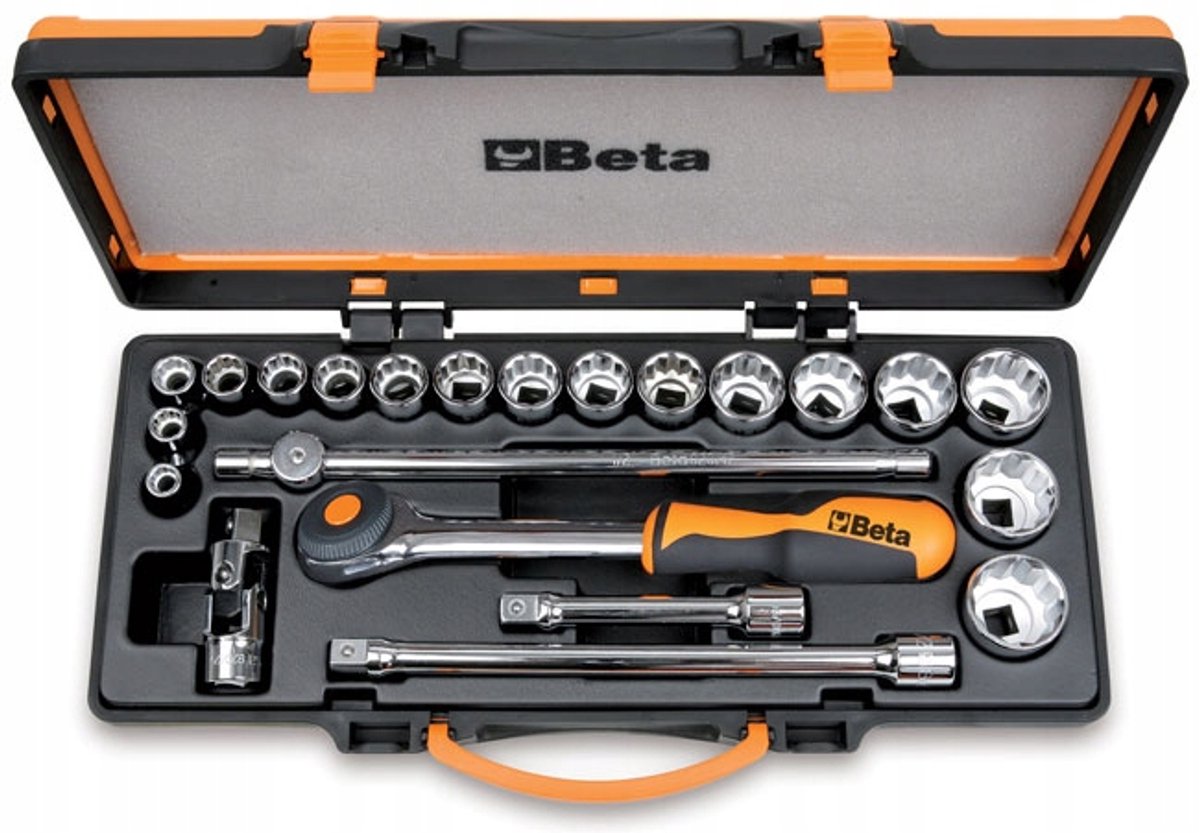 Beta 17 zeskant dopsleutels en 5 toebehoren in harde foam inleg, in metalen kist 920A/C17HR - 009200939