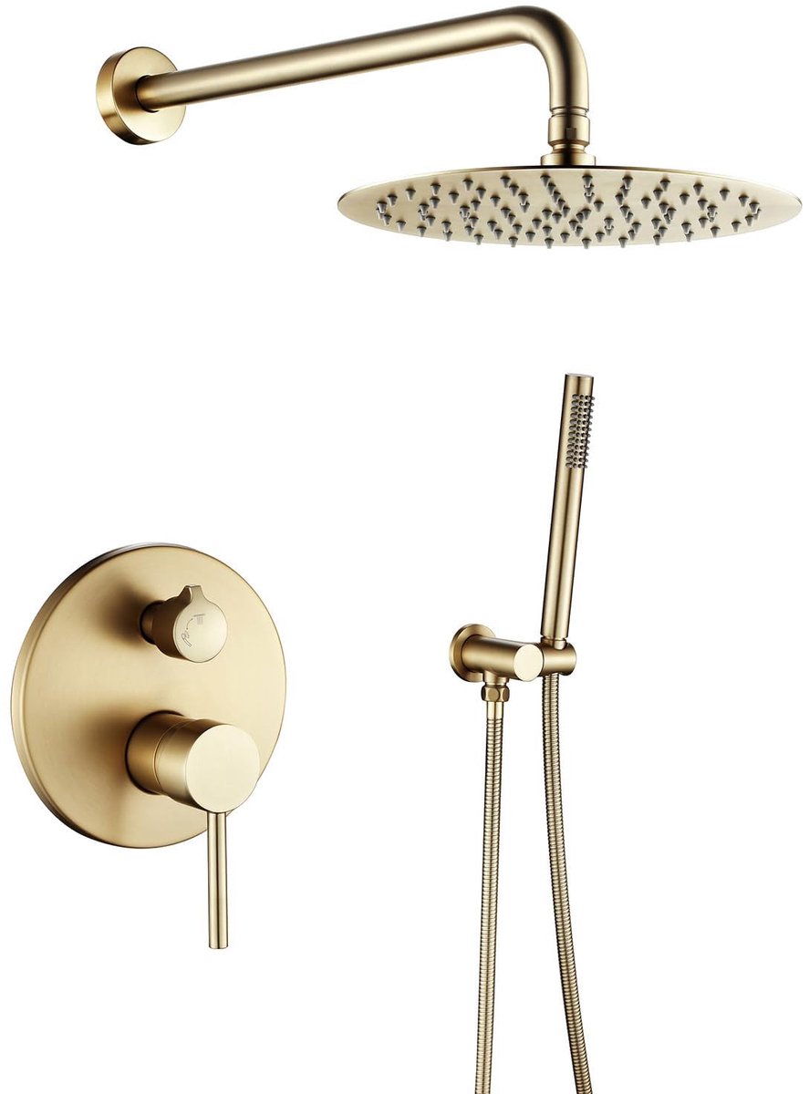 QREZAA - Duscharmatur - Regendouche met handdouche 25x25cm - Geborsteld goud