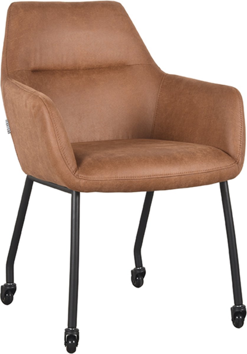 Label51 Eetkamerstoel lenny cognac micro suede set van 2