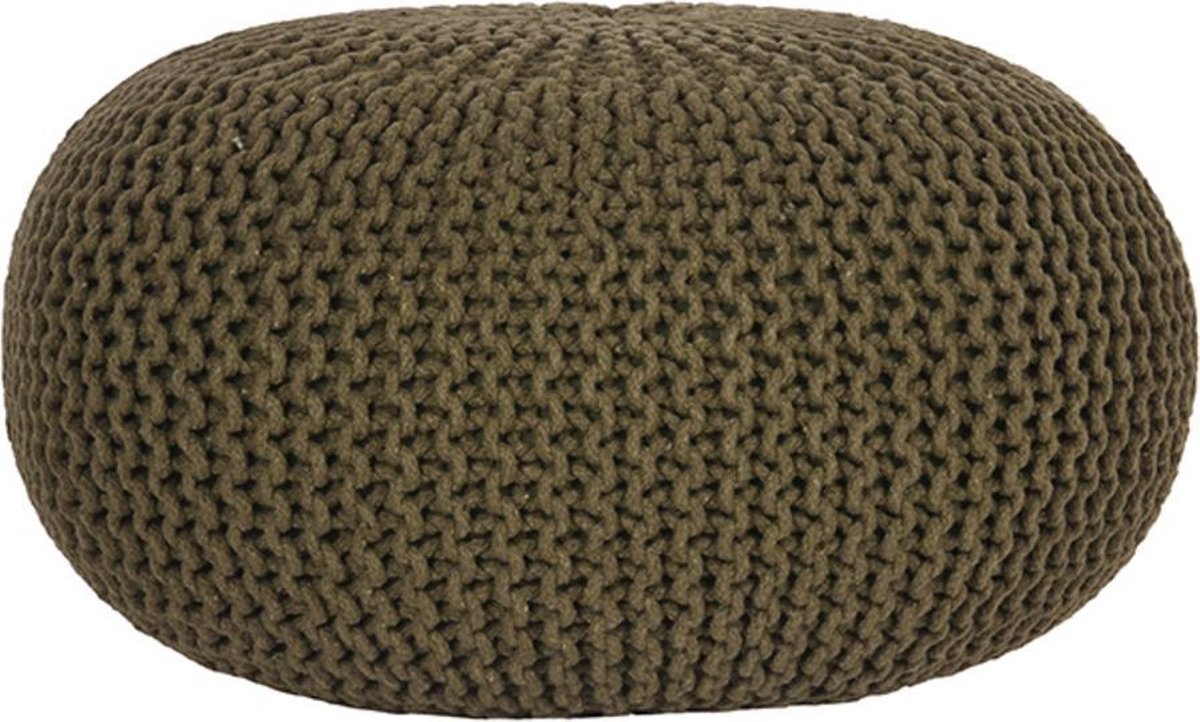 Label51 Poef knitted army green katoen l