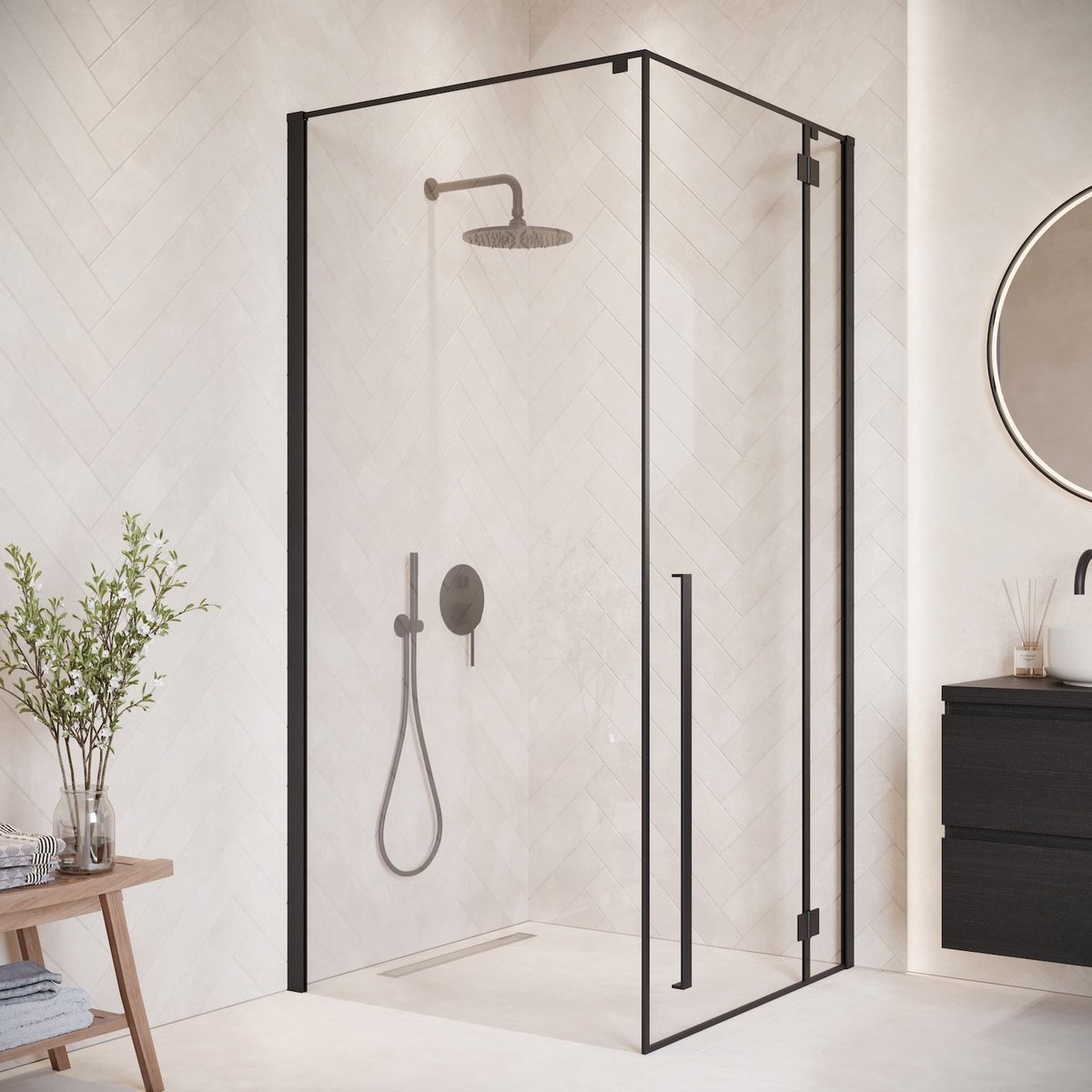 Badplaats Douchecabine vancouver 90 x 90 x 190 cm zwart douchewand met