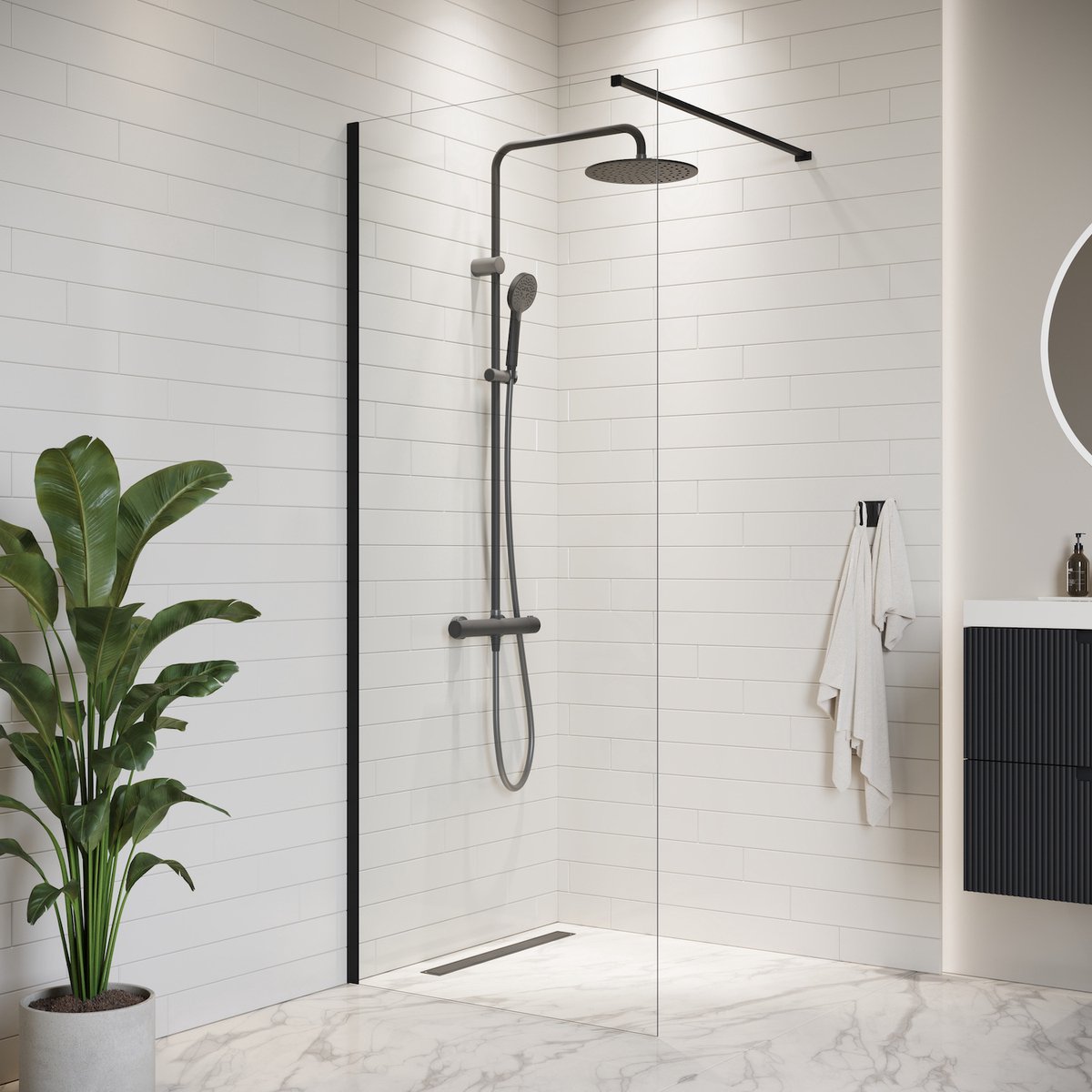 Badplaats Douchewand florida 90 x 200 cm zwart – inloopdouche 8 mm