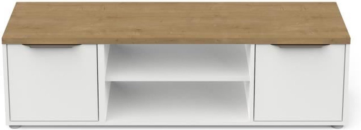CaliCosy Meuble tv 2 portes et 2 niches décor chêne et blanc l135 cm access