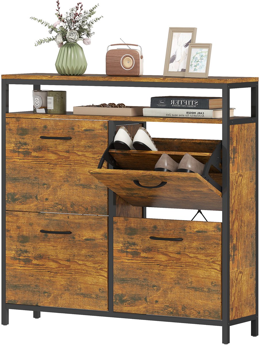 Homcom Schoenenkast met 4 klapladen voor 12-20 paar schoenen