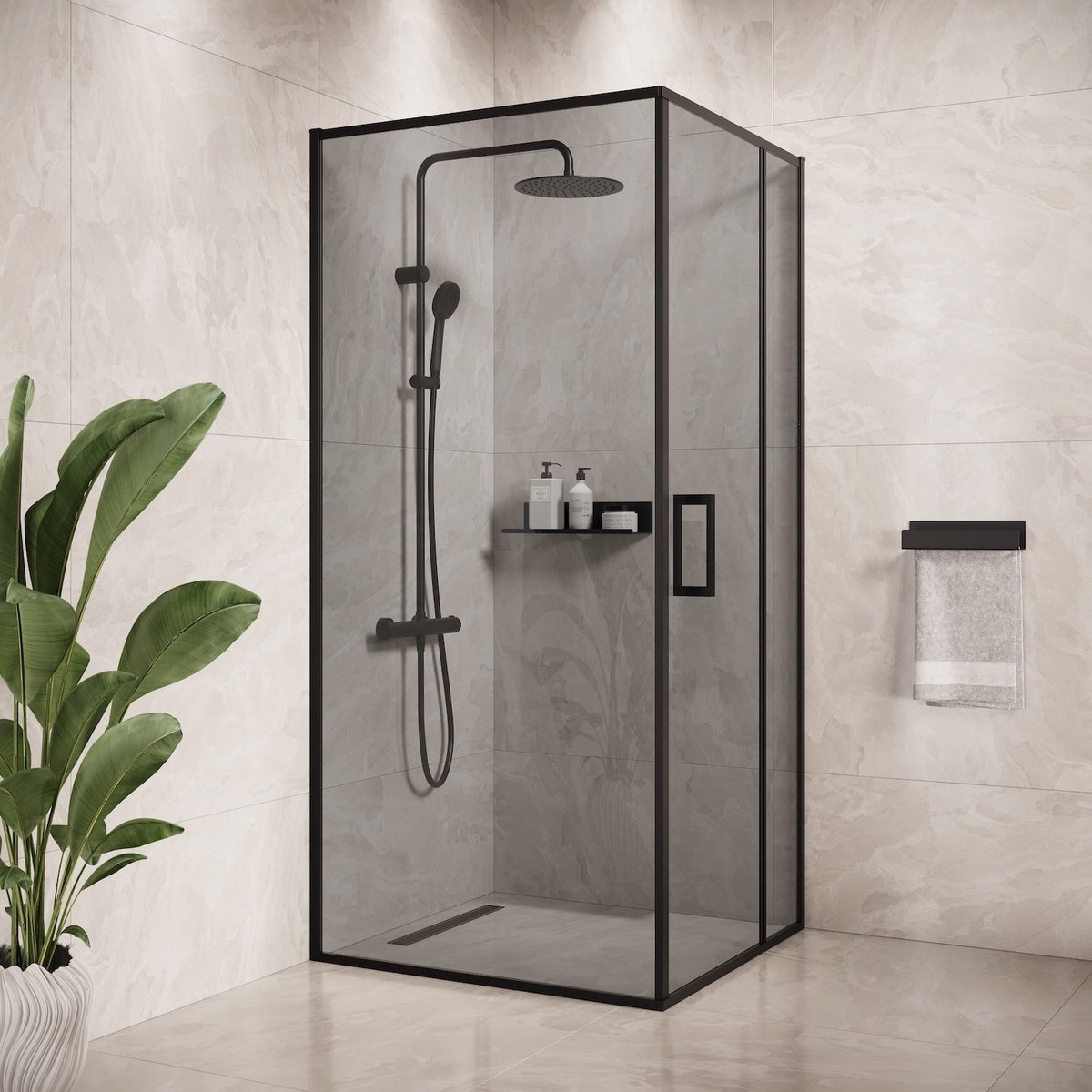 Badplaats Douchecabine belize 90 x 90 x 190 cm zwart met getint