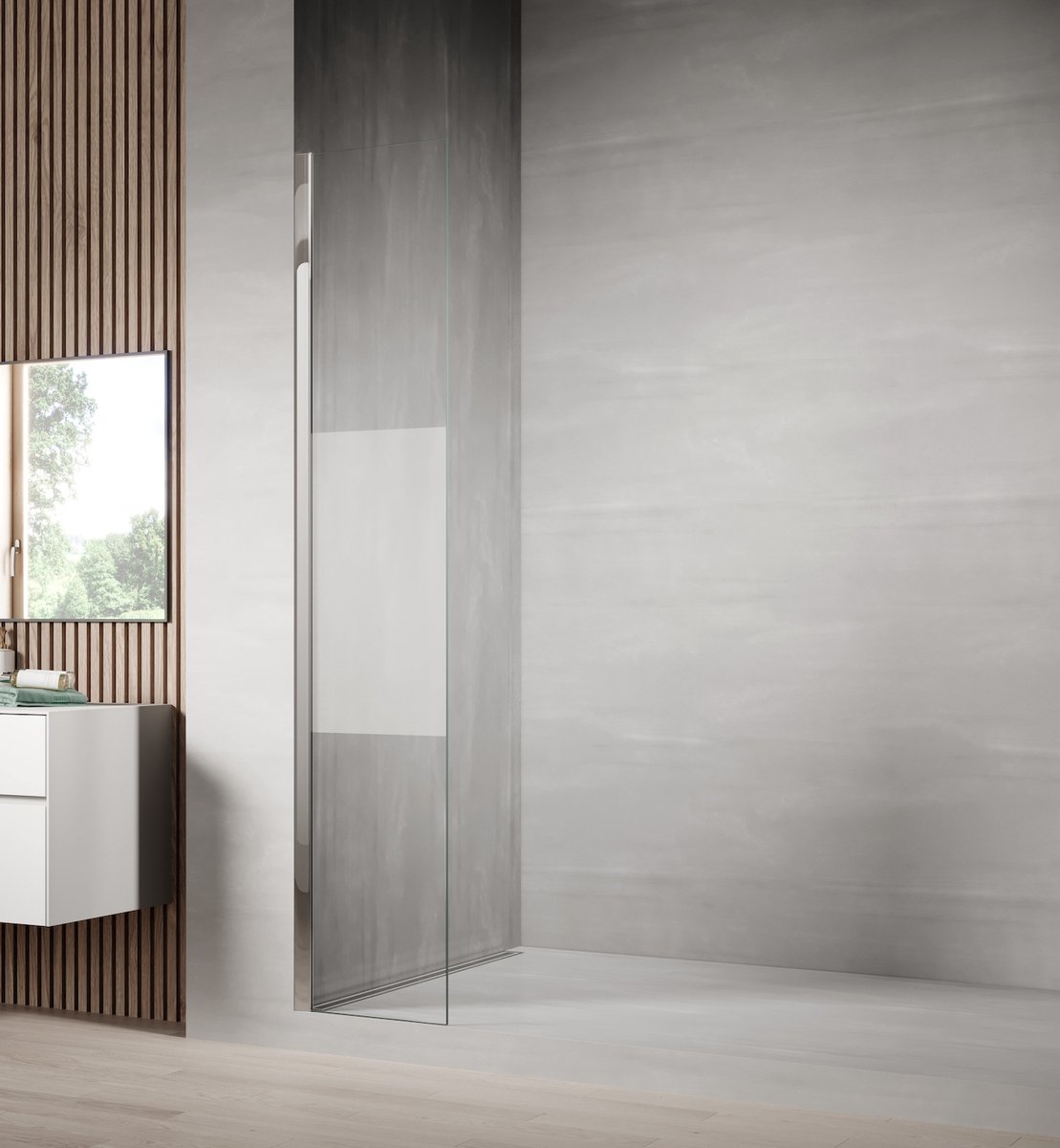 Badplaats Douchewand florida 30 x 200 cm chroom – inloopdouche 8 mm met half