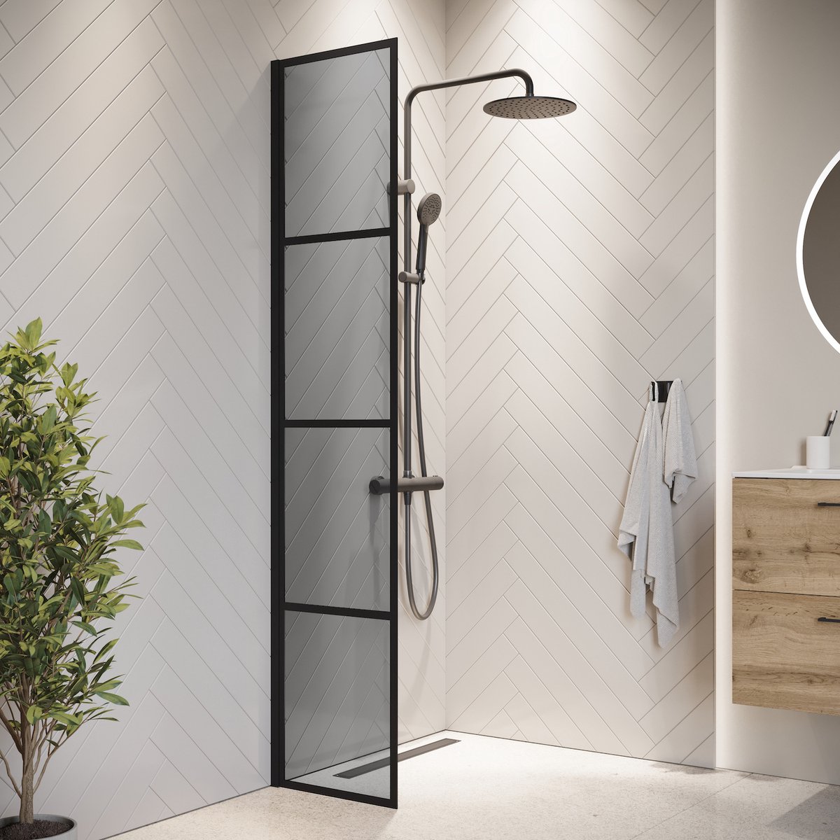 Badplaats Douchewand essos 40 x 200 cm zwart – inloopdouche 8 mm