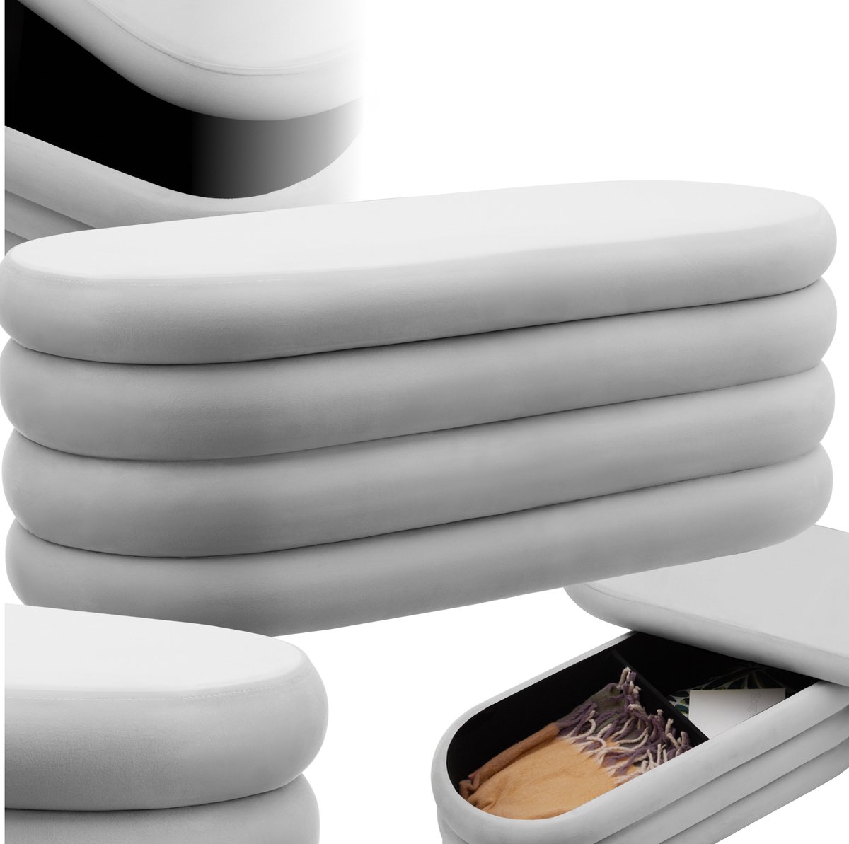 tectake® gestoffeerde bank Altu met opbergruimte – stijlvolle en praktische zitbank voor woonkamer,